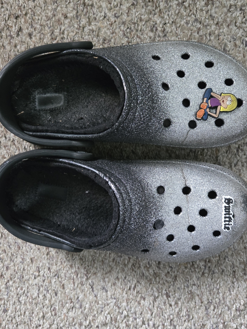 CROCS Silver Glitter Fleece-Lined Slip-On Clogs
